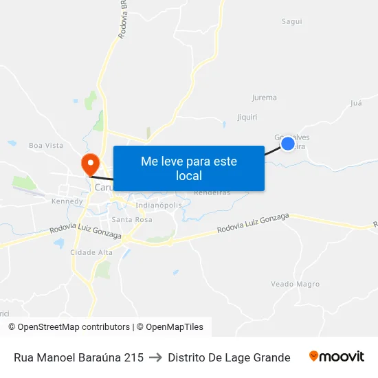 Rua Manoel Baraúna 215 to Distrito De Lage Grande map