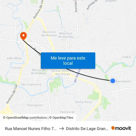Rua Manoel Nunes Filho 761 to Distrito De Lage Grande map