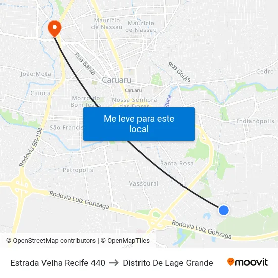 Estrada Velha Recife 440 to Distrito De Lage Grande map