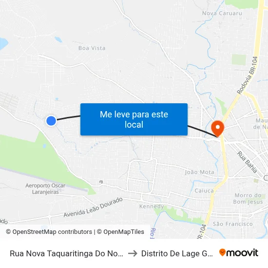 Rua Nova Taquaritinga Do Norte 165 to Distrito De Lage Grande map