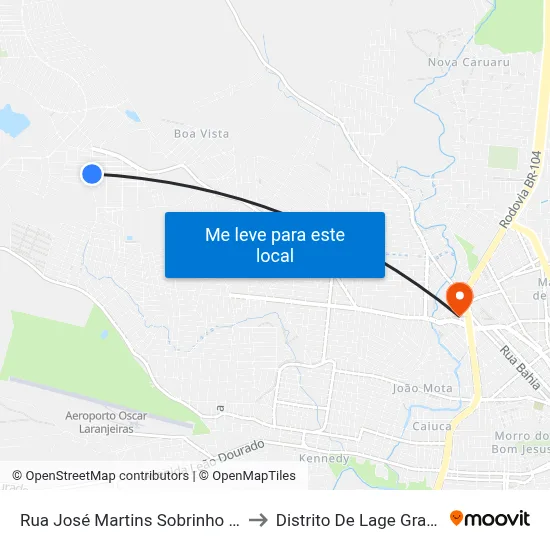 Rua José Martins Sobrinho 380 to Distrito De Lage Grande map