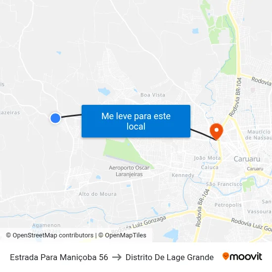 Estrada Para Maniçoba 56 to Distrito De Lage Grande map