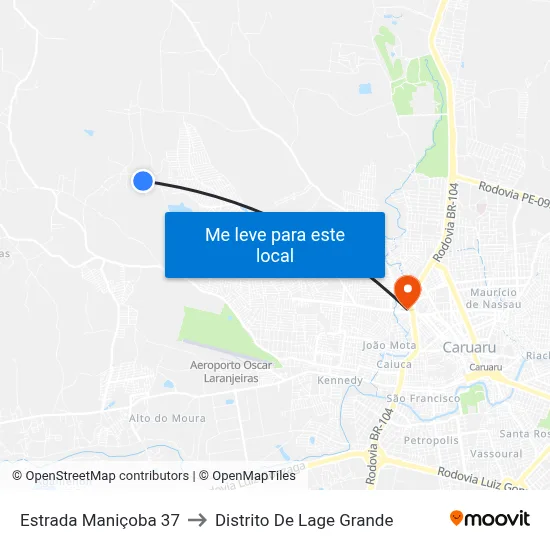 Estrada Maniçoba 37 to Distrito De Lage Grande map