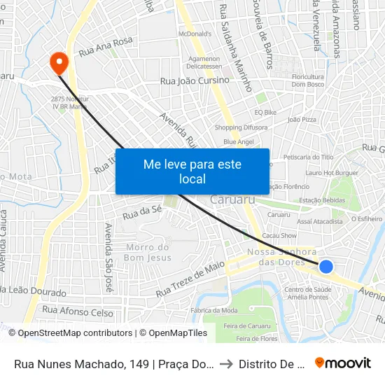 Rua Nunes Machado, S/N - Caruaru to Distrito De Lage Grande map