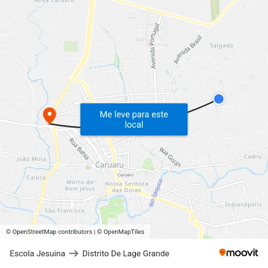 Escola Jesuina to Distrito De Lage Grande map