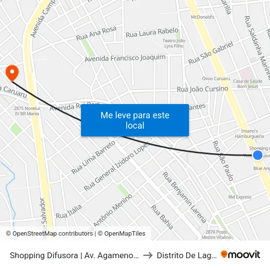 Av. Agamenon Magalhães, S/N - Caruaru to Distrito De Lage Grande map