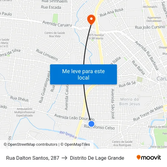 Rua Dalton Santos, S/N - Caruaru to Distrito De Lage Grande map