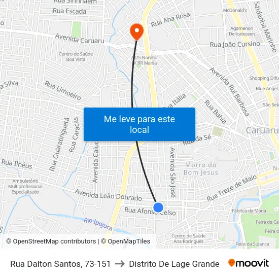 Rua Dalton Santos, 111 - Caruaru to Distrito De Lage Grande map