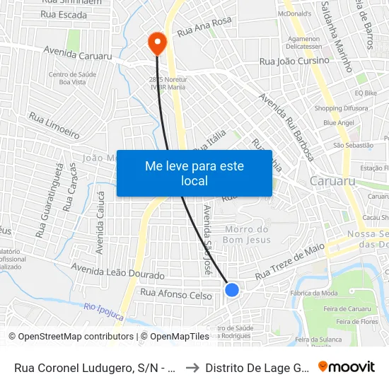 Rua Coronel Ludugero, S/N - Caruaru to Distrito De Lage Grande map