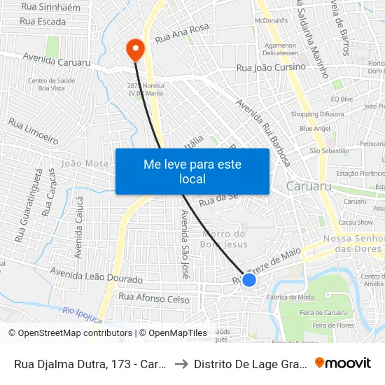 Rua Djalma Dutra, 173 - Caruaru to Distrito De Lage Grande map