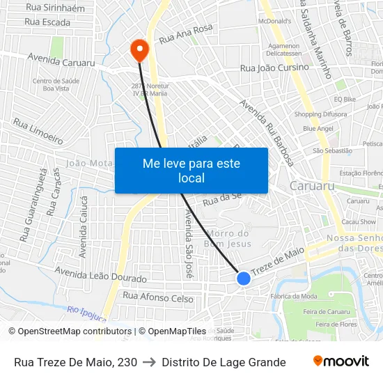 Rua Treze De Maio, 230 - Caruaru to Distrito De Lage Grande map