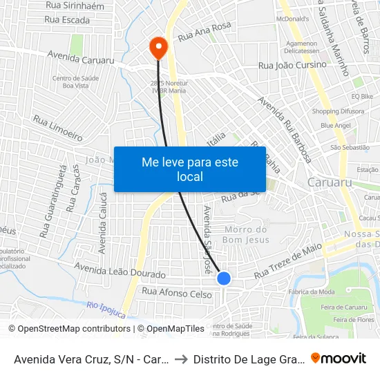 Avenida Vera Cruz, S/N - Caruaru to Distrito De Lage Grande map