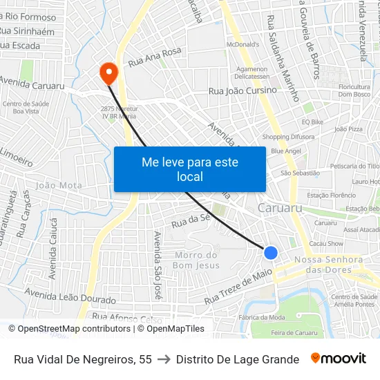 Rua Vidal De Negreiros, 55 to Distrito De Lage Grande map