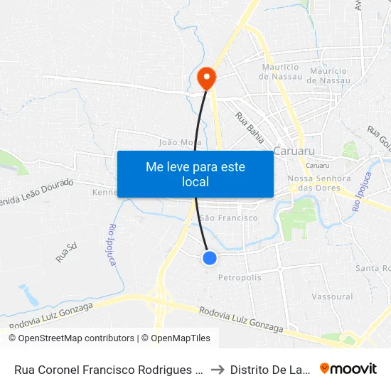 Rua Coronel Francisco Rodrigues Pôrto, S/N - Caruaru to Distrito De Lage Grande map