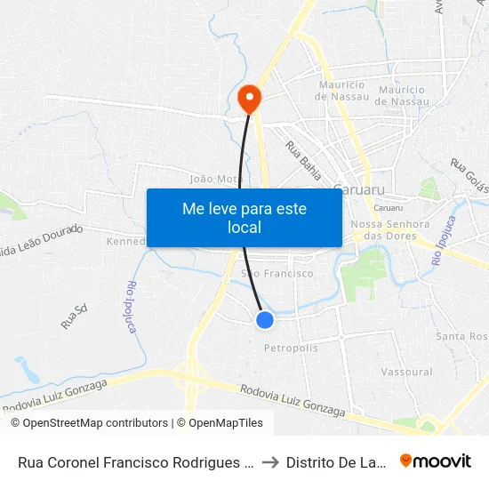 Rua Coronel Francisco Rodrigues Pôrto, 65 - Caruaru to Distrito De Lage Grande map