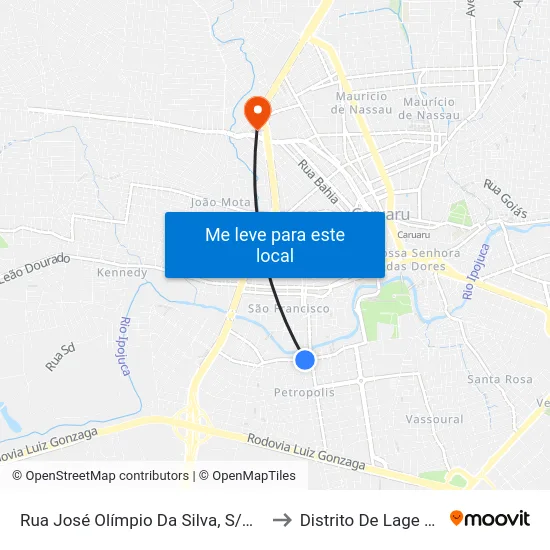 Rua José Olímpio Da Silva, S/N - Caruaru to Distrito De Lage Grande map