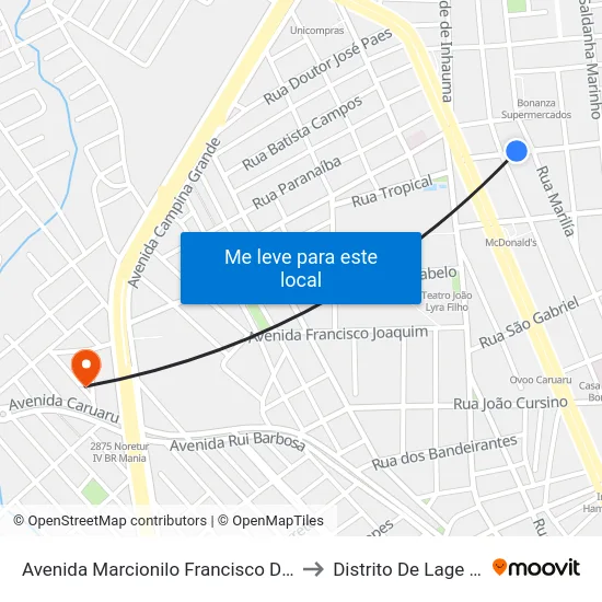 Avenida Marcionilo Francisco Da Silva, 151 to Distrito De Lage Grande map