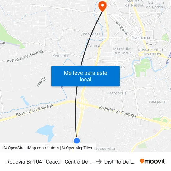Rodovia Br-104 | Ceaca - Centro De Abastecimento De Caruaru to Distrito De Lage Grande map