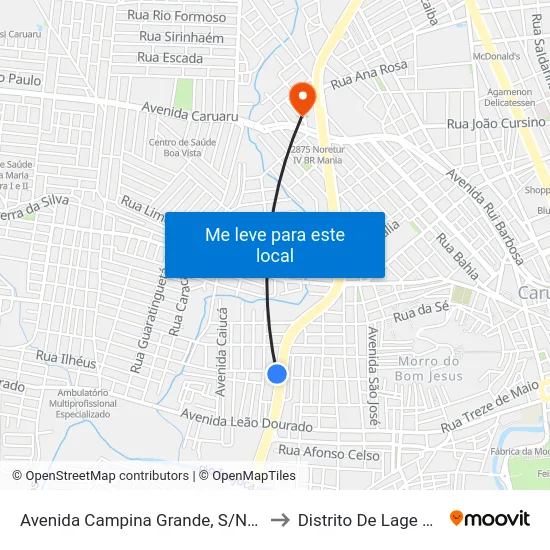 Avenida Campina Grande, S/N - Caruaru to Distrito De Lage Grande map