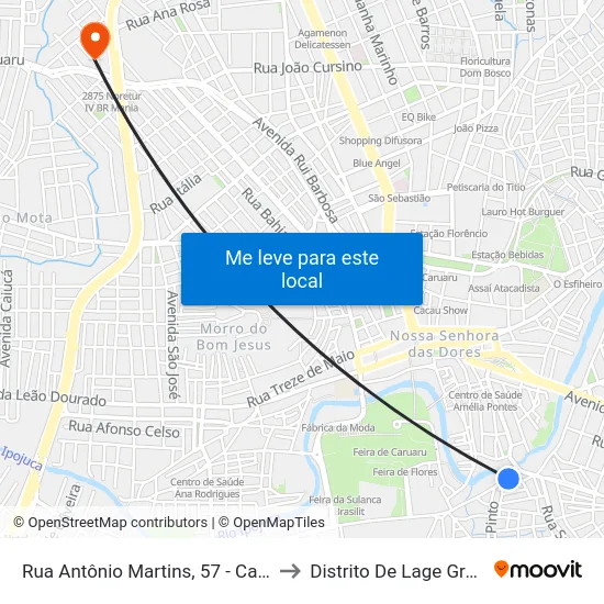 Rua Antônio Martins, 57 - Caruaru to Distrito De Lage Grande map