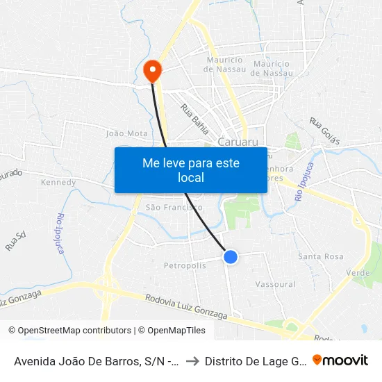 Avenida João De Barros, S/N - Caruaru to Distrito De Lage Grande map