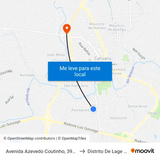 Avenida Azevedo Coutinho, 390 - Caruaru to Distrito De Lage Grande map