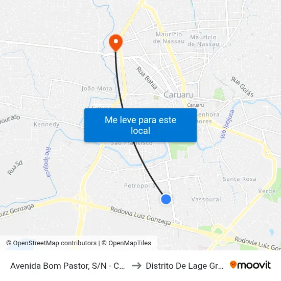Avenida Bom Pastor, S/N - Caruaru to Distrito De Lage Grande map