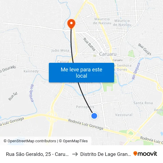 Rua São Geraldo, 25 - Caruaru to Distrito De Lage Grande map