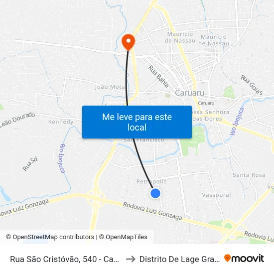 Rua São Cristóvão, 540 - Caruaru to Distrito De Lage Grande map