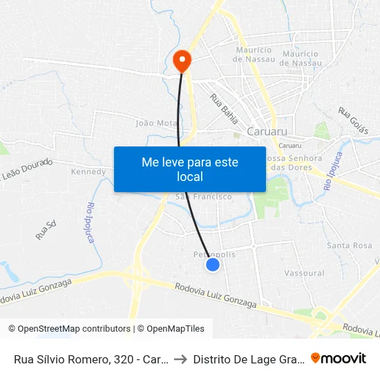 Rua Sílvio Romero, 320 - Caruaru to Distrito De Lage Grande map