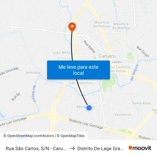 Rua São Carlos, S/N - Caruaru to Distrito De Lage Grande map