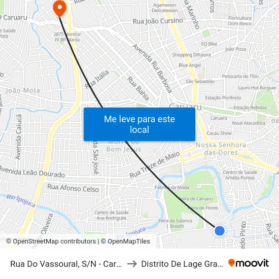 Rua Do Vassoural, S/N - Caruaru to Distrito De Lage Grande map