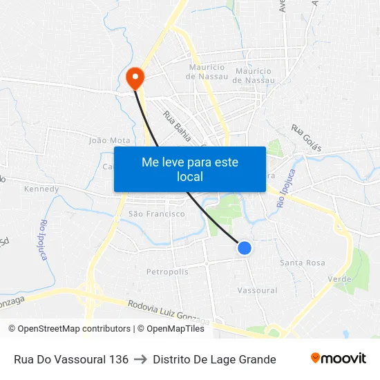 Rua Do Vassoural 136 to Distrito De Lage Grande map