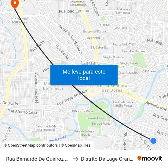 Rua Bernardo De Queiroz 20 to Distrito De Lage Grande map
