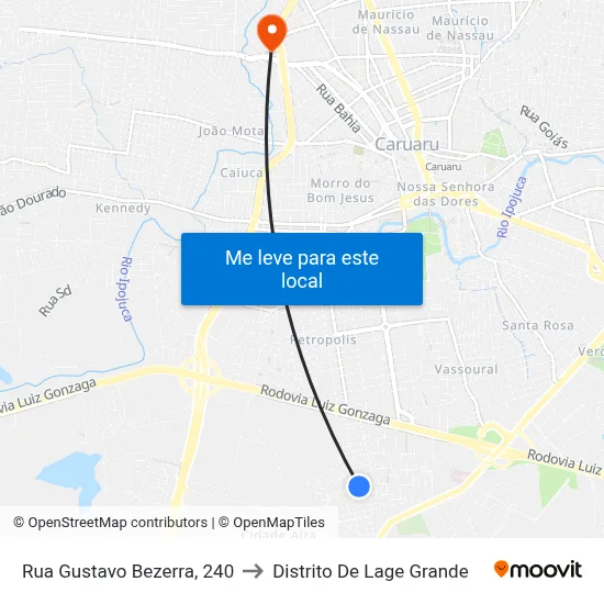 Rua Gustavo Bezerra, 240 to Distrito De Lage Grande map