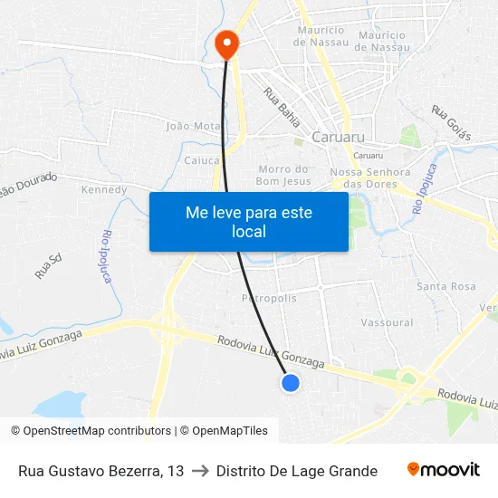 Rua Gustavo Bezerra, 13 to Distrito De Lage Grande map