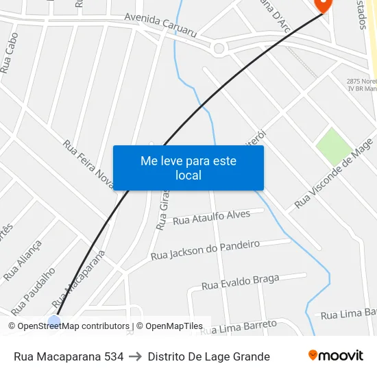 Rua Macaparana 534 to Distrito De Lage Grande map