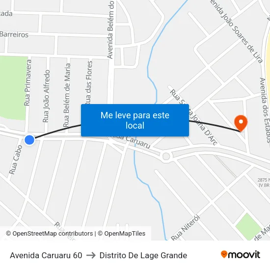 Avenida Caruaru 60 to Distrito De Lage Grande map