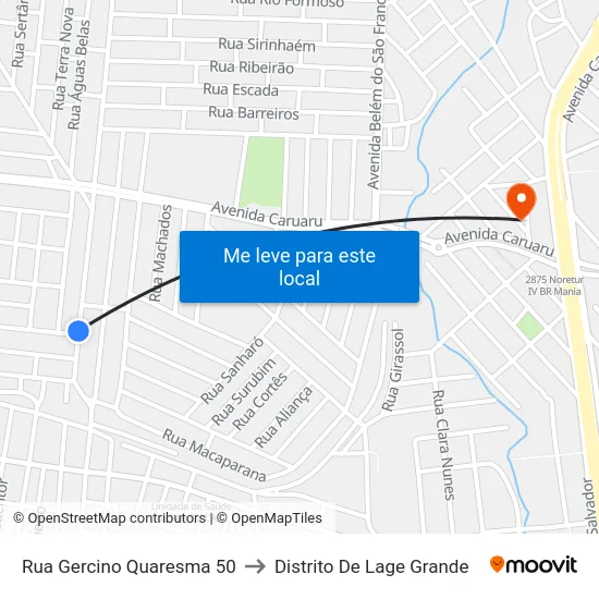 Rua Gercino Quaresma 50 to Distrito De Lage Grande map