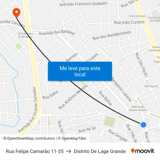 Rua Felipe Camarão 11-35 to Distrito De Lage Grande map