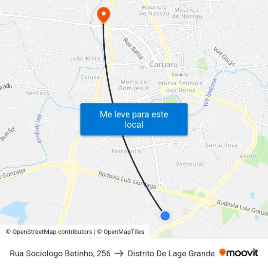 Rua Sociologo Betinho, 256 to Distrito De Lage Grande map