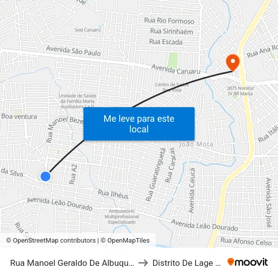 Rua Manoel Geraldo De Albuquerque, 102 to Distrito De Lage Grande map