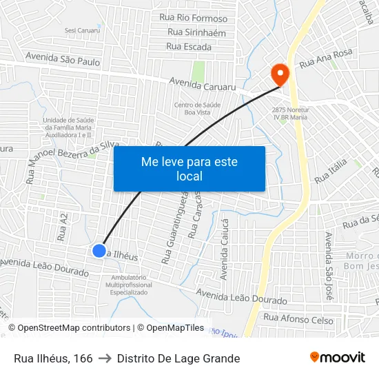 Rua Ilhéus, 166 - Caruaru to Distrito De Lage Grande map