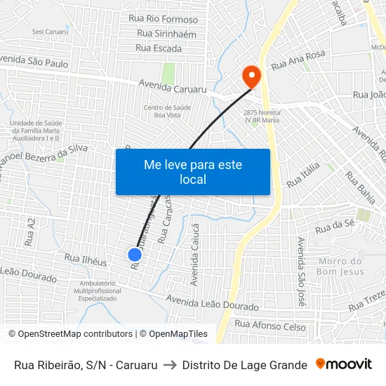 Rua Ribeirão, S/N - Caruaru to Distrito De Lage Grande map