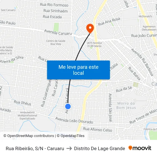 Rua Ribeirão, S/N - Caruaru to Distrito De Lage Grande map