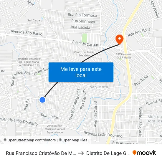 Rua Cícero Rodrigues Da Silva, S/N - Caruaru to Distrito De Lage Grande map