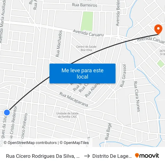 Rua Cícero Rodrigues Da Silva, S/N - Caruaru to Distrito De Lage Grande map
