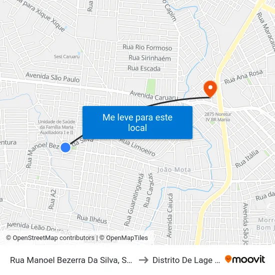 Rua Manoel Bezerra Da Silva, S/N - Caruaru to Distrito De Lage Grande map