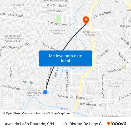 Avenida Leão Dourado, S/N - Caruaru to Distrito De Lage Grande map