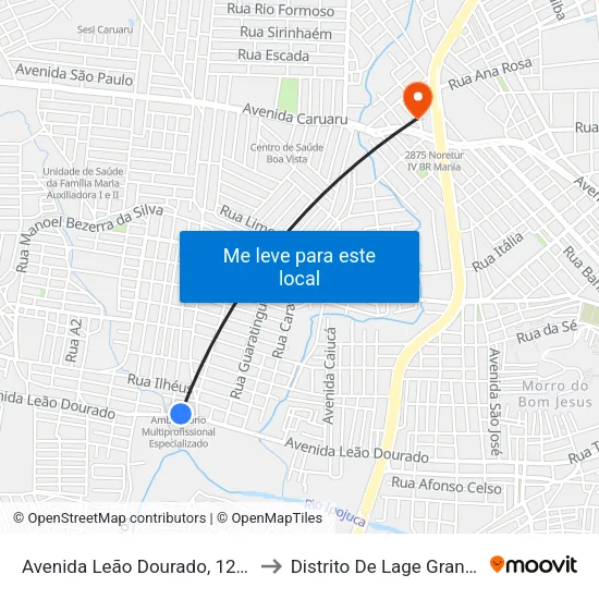 Avenida Leão Dourado, S/N - Caruaru to Distrito De Lage Grande map